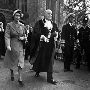 Princess Elizabeth (later Queen Elizabeth II) leaving the Worcester Cathedral with