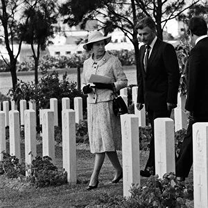 Queen Elizabeth II visits Massicault War Cemetery in Tunis, Tunisia. 21st October 1980
