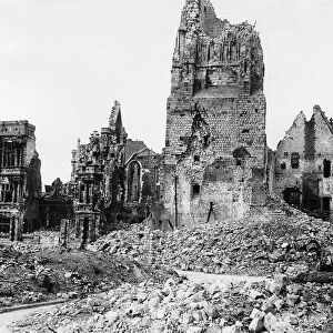 Ruins of the Hotel de Ville in Arras after German bombing during World War I in 1917