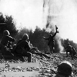 Russian army soldiers in action fighting against the German army on the Eastern front