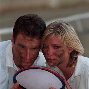 Samantha Janus Actress January 1998 With England rugby captain Mike Catt holding