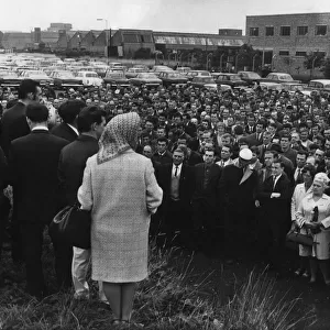 Standard Triumph workers meet outside the Speke factory, Liverpool, Merseyside