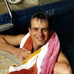Tom Watt Actor in swimming pool with towel round neck June 1988 Dbase