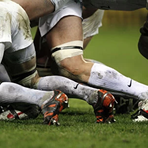 Rugby Players Taped Legs In Scrum