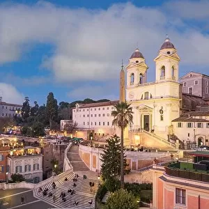 Rome, Italy at the Spanish steps from above at dusk