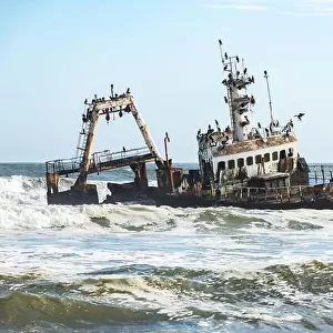 The shipwreck in the Atlantic ocean on Skeleton Coast near Swakopmund in Namibia, Africa. Landscape photography