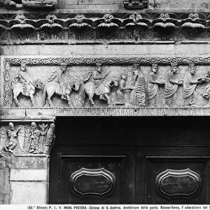 The Adoration of the Magi. Bas relief from the door lintel of the Church of Saint Andrew in Pistoia