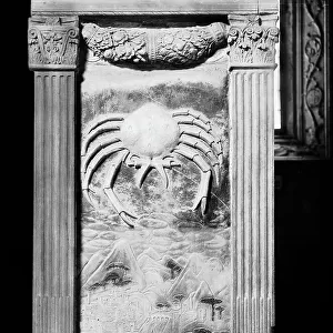 Bas-relief depicting the zodiac sign of Cancer in the Chapel of Planets in the Malatestiano Temple in Rimini