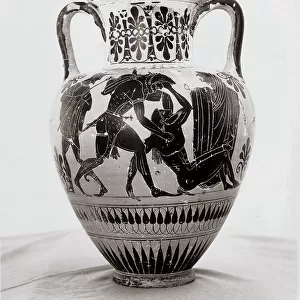 Black-figure Attic vase depicting the battle between Hercules and Antheus, in the G.A. Sanna National Museum in Sassari