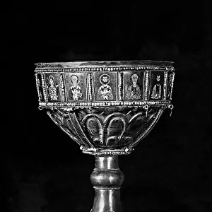 Byzantine enameled goblet with figures of saints, in the Treasury of St. Mark's Basilica in Venice