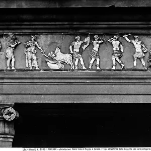 Detail of the frieze in glazed terracotta housed in the Villa di Poggio a Caiano pronaos, Prato