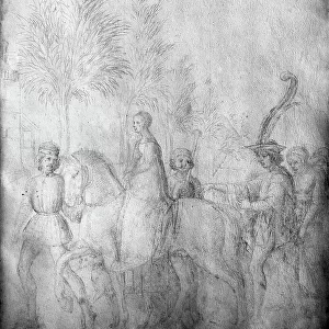 Gentlewoman on horseback; drawing by Jacopo Bellini, in the British Museum in London