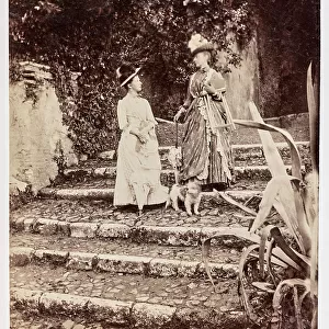 Noblewomen couple visiting Villa Adriana in Tivoli