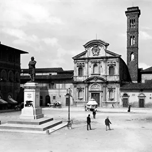 Piazza d'Ognissanti in Florence. The following monuments are visible: Palazzo Lenzi on the left, the Church of Ognissanti in the background, and the monument to Daniele Manin, which was later moved to Viale Galileo Galilei, in the foreground