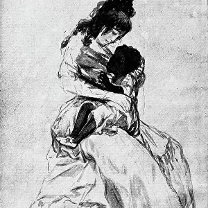 Woman with a little Black boy; drawing by Francisco Goya, in the Prado Museum in Madrid