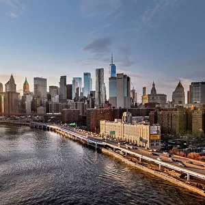 New York City, East River Scene with Lower East Side skyline viewed from Manhattan Bridge