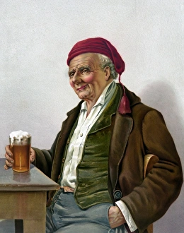 AD: BEER, 1899. An Old Friend. American advertisement for beer. Lithograph, 1899 AD: BEER, 1899. An Old Friend. American advertisement for beer. Lithograph, 1899