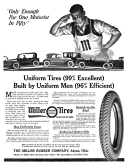 AD: MILLER TIRES, 1918. American advertisement for Miller Tires, manufactured by AD: MILLER TIRES, 1918. American advertisement for Miller Tires, manufactured by