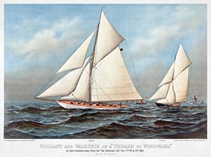 AMERICA'S CUP, 1883. The American winner, 'Vigilant' with the British challenger 'Valkyrie' in the eighth international race for the America's Cup on October 7th, 9th & 13th, 1883. Color lithograph by Currier & Ives, c1883 AMERICA'S CUP, 1883. The American winner, 'Vigilant' with the British challenger 'Valkyrie' in the eighth international race for the America's Cup on October 7th, 9th & 13th, 1883. Color lithograph by Currier & Ives, c1883