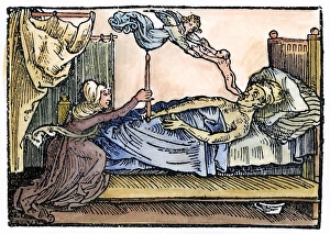 ANGEL OF DEATH, 1508. Angel of Death taking the soul, in the form of a child ANGEL OF DEATH, 1508. Angel of Death taking the soul, in the form of a child