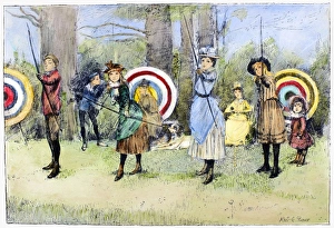 ARCHERY, 1886. Young archers. Pen-and-ink drawing, 1886, by Albert Edward Sterner ARCHERY, 1886. Young archers. Pen-and-ink drawing, 1886, by Albert Edward Sterner