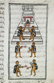 AZTEC CEREMONY. Aztec priests performing a ceremony at a temple AZTEC CEREMONY. Aztec priests performing a ceremony at a temple