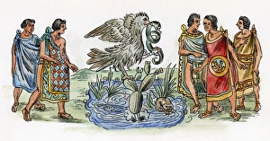 AZTEC PRIESTS, c1325. Led by their god, Huitzilopochtli, Aztec priests discover AZTEC PRIESTS, c1325. Led by their god, Huitzilopochtli, Aztec priests discover