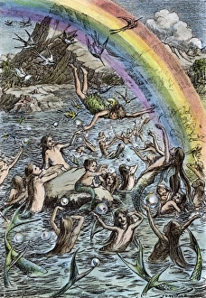 BARRIE: PETER PAN, 1911. The mermaids playing in the lagoon. Drawing by Francis D BARRIE: PETER PAN, 1911. The mermaids playing in the lagoon. Drawing by Francis D