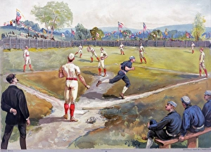 BASEBALL GAME, c1887. An American baseball game. Lithograph by L. Prang & Co., c1887 BASEBALL GAME, c1887. An American baseball game. Lithograph by L. Prang & Co., c1887