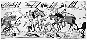 BAYEUX TAPESTRY. The last Anglo-Saxon king, Harold II (on the left), is struck down BAYEUX TAPESTRY. The last Anglo-Saxon king, Harold II (on the left), is struck down