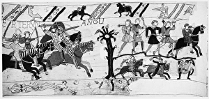 BAYEUX TAPESTRY. The battle is soon over and the victorious Normans ride on in BAYEUX TAPESTRY. The battle is soon over and the victorious Normans ride on in
