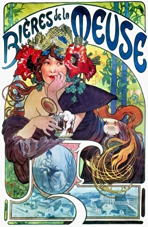 BEER AD BY MUCHA, c1897. French lithograph advertising poster, c1897, by Alphonse Mucha for Bieres de la Meuse BEER AD BY MUCHA, c1897. French lithograph advertising poster, c1897, by Alphonse Mucha for Bieres de la Meuse