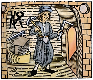 BLACKSMITH, 1483. Woodcut from William Caxtons edition, 1483, of Jacobus de Cessolis Game BLACKSMITH, 1483. Woodcut from William Caxtons edition, 1483, of Jacobus de Cessolis Game