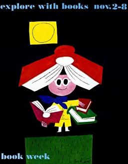 BOOK WEEK, c1960. Explore with books. Lithograph by Paul Rand, c1960 BOOK WEEK, c1960. Explore with books. Lithograph by Paul Rand, c1960