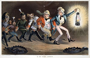 CARTOON: BOXER REBELLION. In the Chinese Labyrinth. Cartoon showing Uncle Sam CARTOON: BOXER REBELLION. In the Chinese Labyrinth. Cartoon showing Uncle Sam