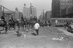 CHICAGO: MOUNTED POLICE. Mounted police in Chicago, Illinois. Photograph by John Vachon CHICAGO: MOUNTED POLICE. Mounted police in Chicago, Illinois. Photograph by John Vachon