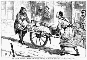 CHINA: FAMINE, 1877. The famine in China. A mother selling her children to procure bread CHINA: FAMINE, 1877. The famine in China. A mother selling her children to procure bread