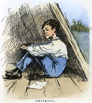 CLEMENS: HUCK FINN, 1885. Thinking. Drawing by Edward Windsor Kemble for an American
