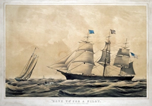 CLIPPER SHIP ADELAIDE. Hove to for a pilot. lithograph, 1856, by Nathaniel Currier CLIPPER SHIP ADELAIDE. Hove to for a pilot. lithograph, 1856, by Nathaniel Currier