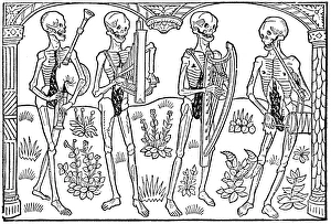 DANCE OF DEATH, 1490. Four Figures of Death, Playing on Musical Instruments DANCE OF DEATH, 1490. Four Figures of Death, Playing on Musical Instruments