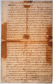 <b class=qtipBold><figcaption>Declaration of Independence</figcaption></b><br>DECLARATION OF INDEPENDENCE A draft of the Declaration of Independence prepared by Thomas Jefferson for a friend after Congress had approved the text on 2 July 1776.<br><em>© none</em> Declaration of Independence