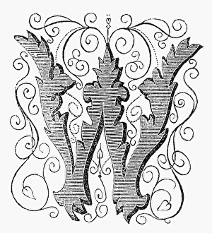 DECORATIVE INITIAL, 1846. An initial W. Wood engraving, American, 1846