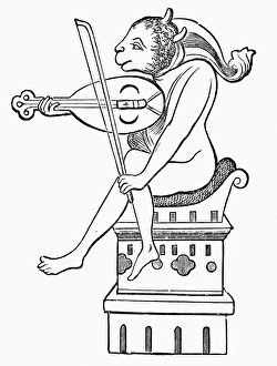 DEMON, 13th CENTURY. A demon playing an oval-shaped, three-stringed vielle DEMON, 13th CENTURY. A demon playing an oval-shaped, three-stringed vielle