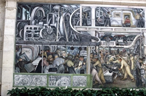 DIEGO RIVERA: DETROIT. Large detail of Diego Riveras mural, depicting the American automobile industry at The Detroit Institute of Arts, 1932-1933
