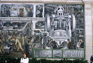 DIEGO RIVERA: DETROIT. Large detail from Diego Riveras mural, depicting the American automobile industry at The Detroit Institute of Arts, 1932-1933