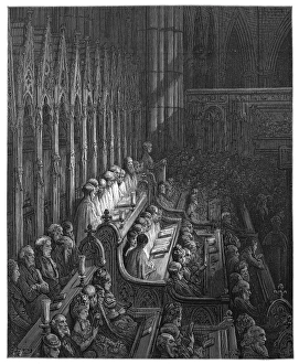 DORE: LONDON, 1872. Westminster Abbey - The Choir. Wood engraving after Gustave Dore DORE: LONDON, 1872. Westminster Abbey - The Choir. Wood engraving after Gustave Dore