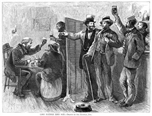 DRINKING, 1874. Like Father Like Son. Men drinking and gambling in a saloon DRINKING, 1874. Like Father Like Son. Men drinking and gambling in a saloon