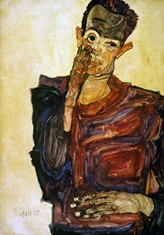 EGON SCHIELE (1890-1918). Austrian painter. Self-portrait Pulling Cheek EGON SCHIELE (1890-1918). Austrian painter. Self-portrait Pulling Cheek