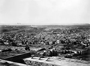 EGYPT: CAIRO. A wide view of the city with pyramids in distance EGYPT: CAIRO. A wide view of the city with pyramids in distance