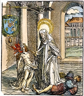 EXORCISM. The Frankish queen, St. Radegunda, exorcising a devil EXORCISM. The Frankish queen, St. Radegunda, exorcising a devil